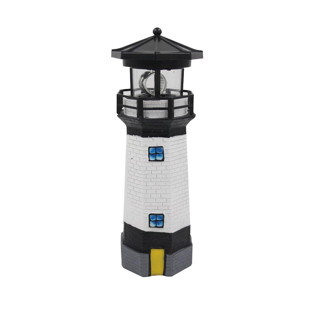 Automatically Lit LED Solar Light Lighthouse Statue Shape Rotating Outdoor Solar Powered Lamp For Garden Yard Decoration: Black
