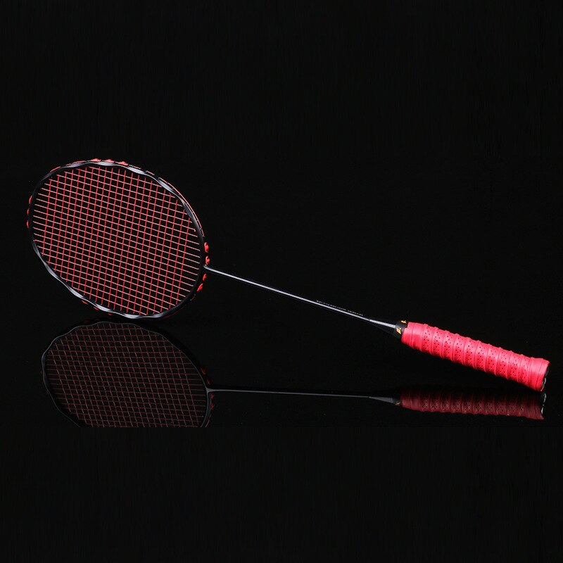 Ultralight 4U Strung Badminton Racket Carbon Badminton Racquet carbon fiber Grips and Wristband: red