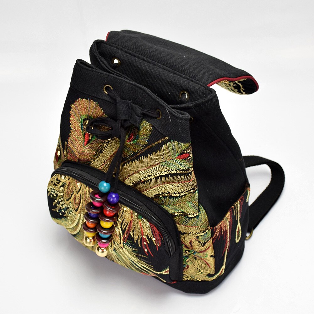 Veowalk phoenix mochilas femininas bordadas de seda, mochilas retrô de verão, mochila feminina traseira artesanal pequena