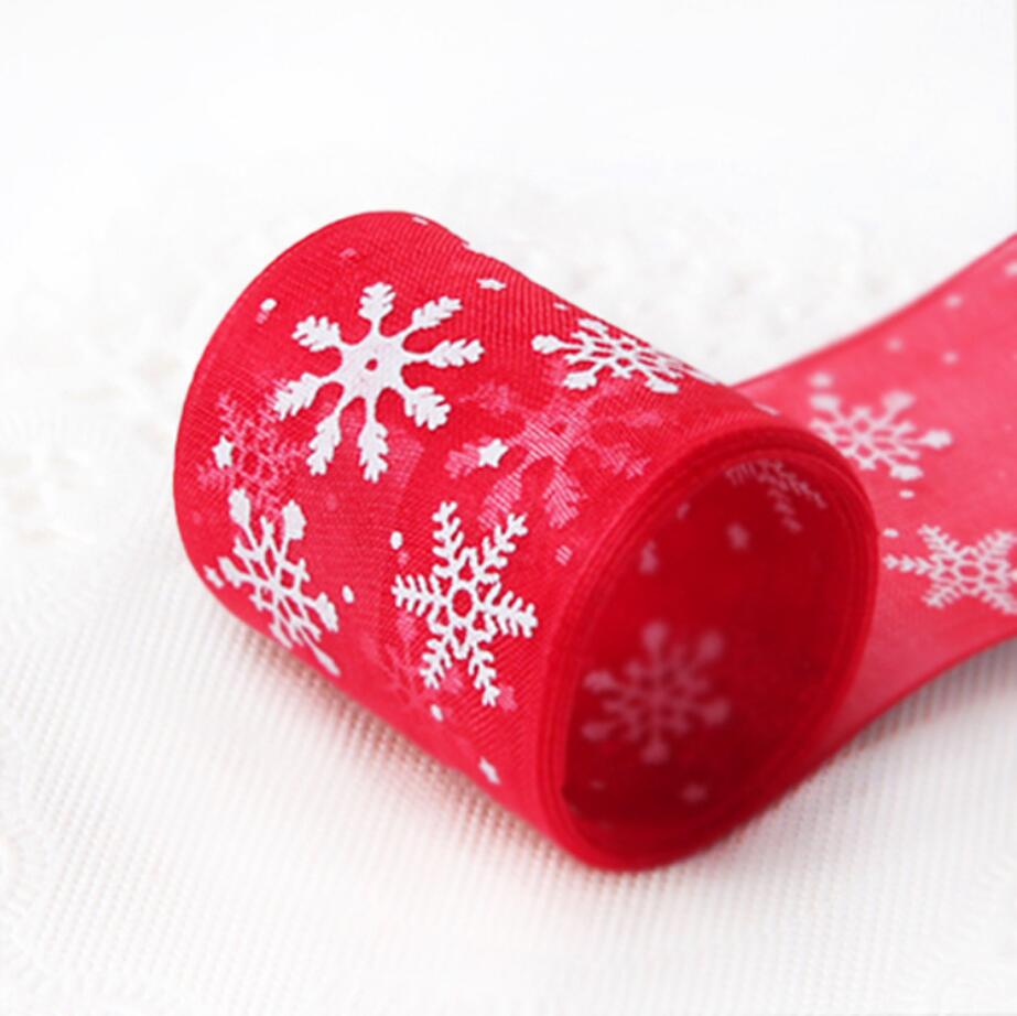 40mm * 6 yards Sneeuwvlok Sneeuw Rood Wit Linten voor Koekjes Cake Verpakking Bruiloft decoratie en Kerst Wikkelen: 40MM Red 6yards