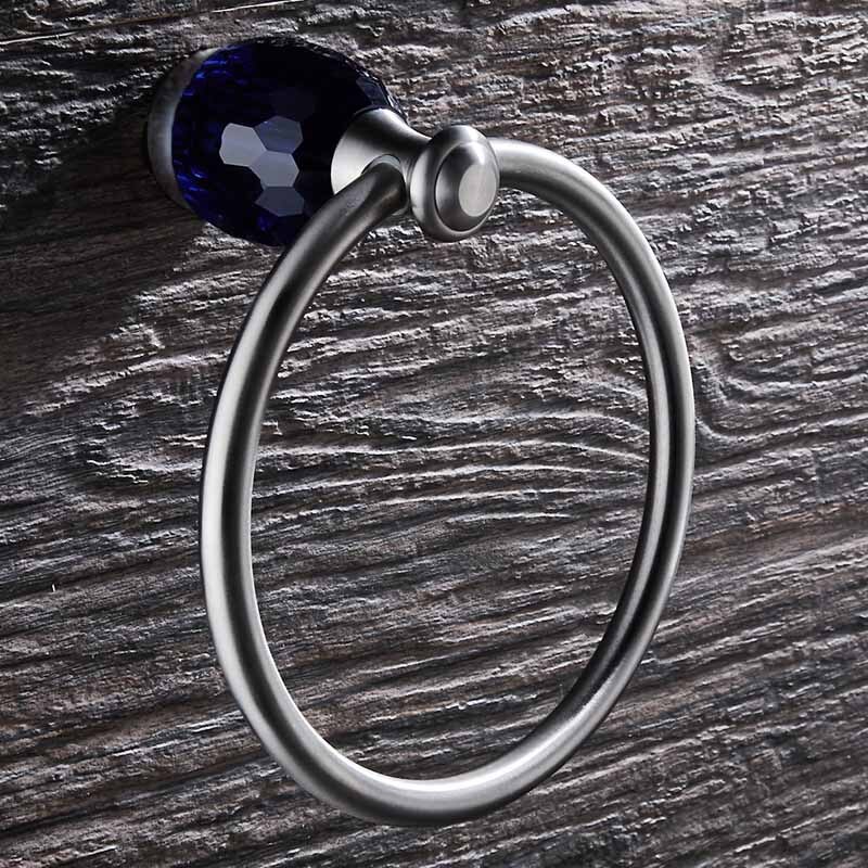 WEYUU Blue Crystal Bathroom Accessories Towel Bars ,Soap Basket,Robe Hooks,Towel Ring Stainless Steel Bathrooms Hardware Sets: Towel Ring