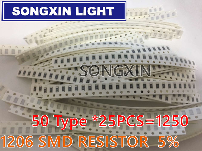1250 stk xiasongxin lys 50 værdi 1206 smd modstandssæt  (0r ~ 10mr) 5%  og original