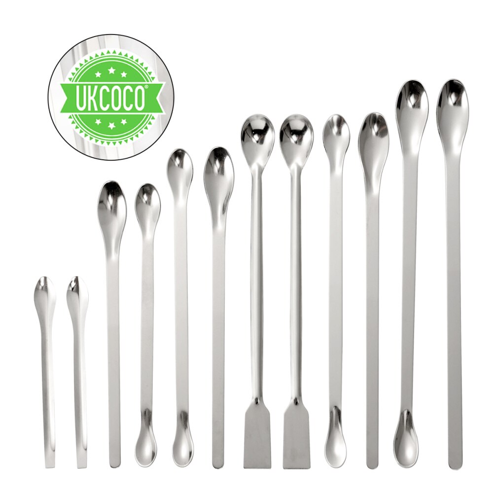 UKCOCO 12PCS Stainless Steel Spoon Spatula/Laboratory Sampling Spoon Mixing Spatula Micro Spatula Scoop