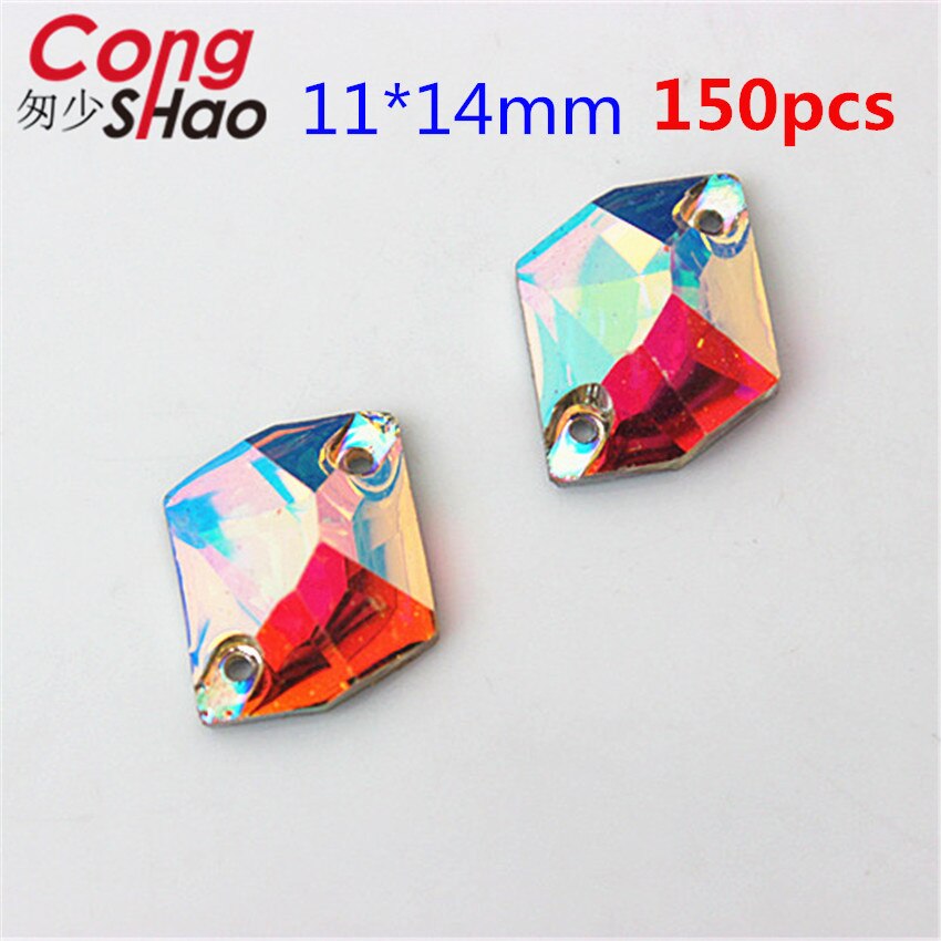 Cong Shao mischen 10 Größe bilden Kristalle AB Strass trimmen Flache Zurück näHenne 2 See Steine Harz Perlen Für DIY hochzeit Kleid YB668: 11x14mm 150Stck