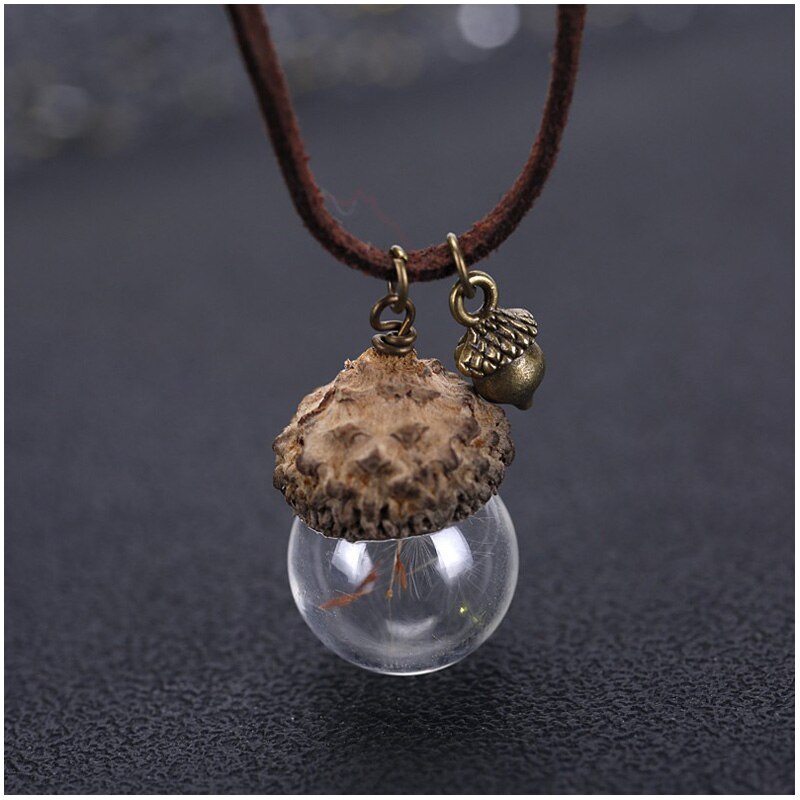 1pc eikelschelpen paardenbloem glazen hanger ketting voor dames sieraden 45+5cm