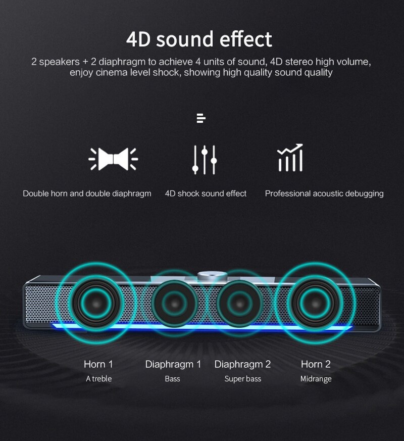 USB Bluetooth Speaker Wired Computer Speaker Bass Stereo Powerful Music Player Subwoofer for PC Laptop