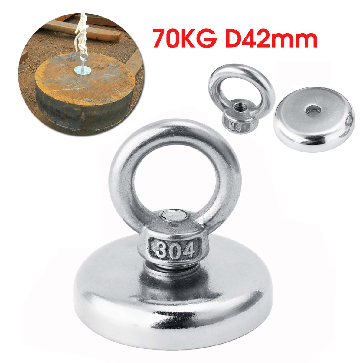 D48mm Strong Powerful Neodymium Magnet Hook Salvage Magnet Sea Fishing Equipments Holder Pulling Mounting Pot with ring
