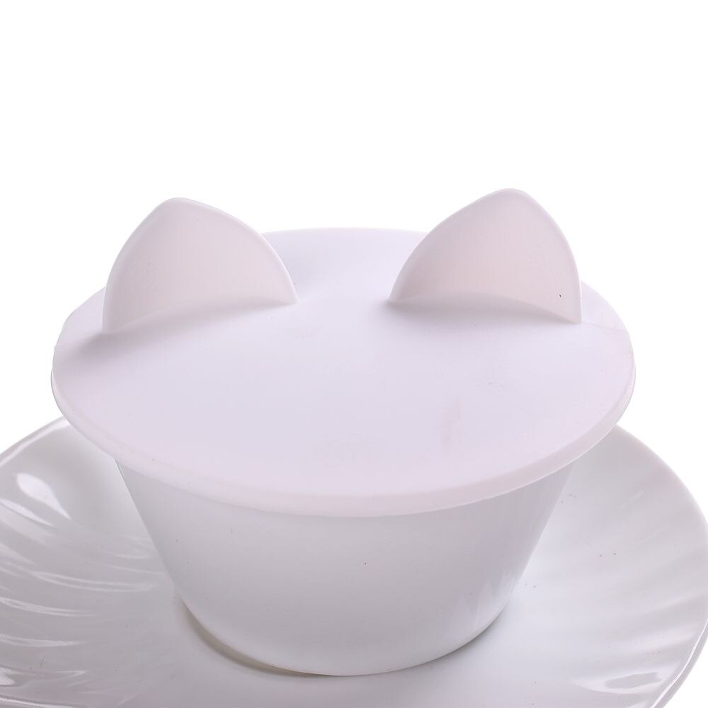 Cute Cat Ear Adorn Drinking Cup Lid FDA Silicone Leakproof Coffee Mug Airtight Sealed Cup Cover Anti-dust Bowl Cover
