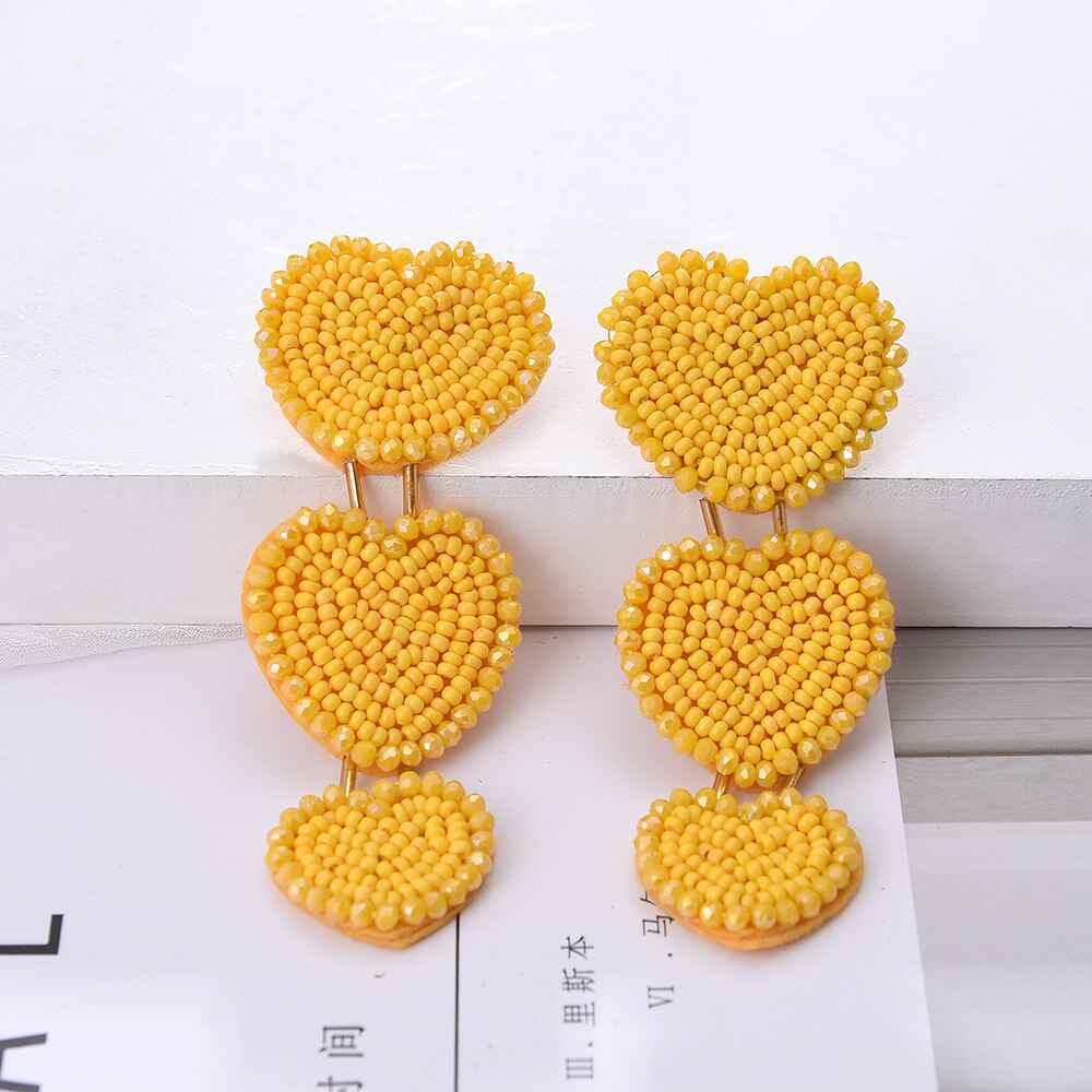 Ztech 8 Kleuren Kralen Grote Hart Hanger Lange Oorbellen Voor Vrouw Party Bohemen Accessoires Dangle Oorbellen Verklaring Sieraden: Yellow