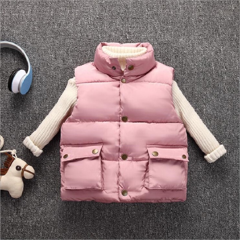 Gilets d'automne à col montant unisexe pour enfants, vêtements d'extérieur en coton , 4-11 ans, pour garçons et filles
