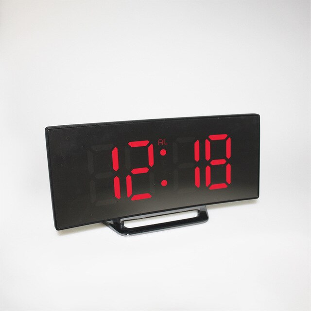 7 Inch Digital Alarm Clock Curved Dimmable Led Electronic Digital Desktop Clock For Kids Bedroom Large Number Table Clock: Red