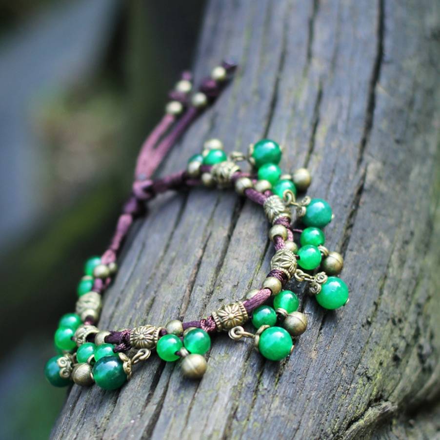 Bracelet de cheville indien en pierre élastique pour femmes, fait à la main, en perles de cuivre, style Boho, pour la plage, bijoux pour le pied: B
