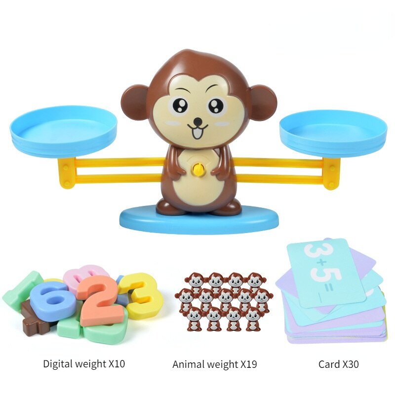 Balance Math Game Educational Toys STEM Learning Material Counting Toys - Fun Scale Balancing Toy Set for 3 + Years Old: Balance brown monkey