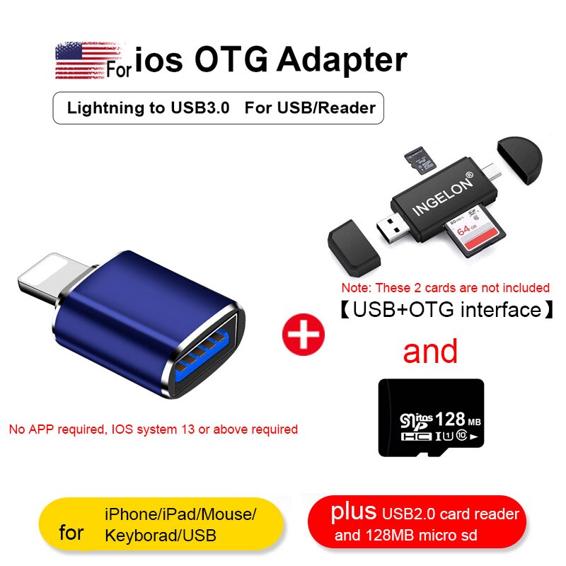 Blitz zu USB Kamera Adapter iphone SD Karte Leser mit Mikro SD Pro iPhone 7 8 6 6s Plus 11Profi/iPad/Maus/Keyborad Konverter: BL-ip13-R220-128MB
