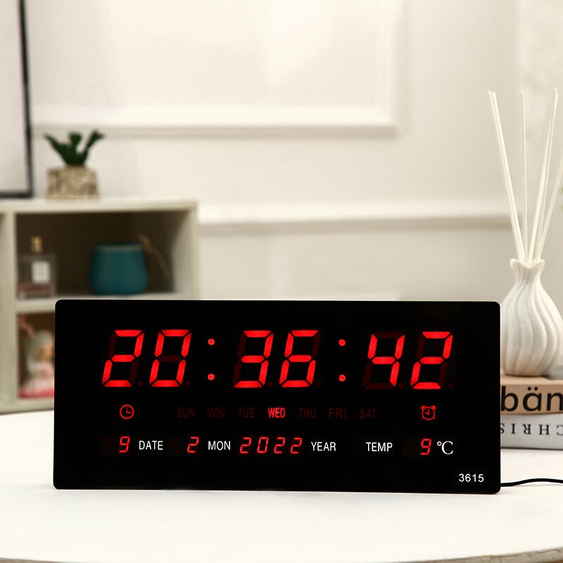 świetlny elektroniczny zegar ścienny alarm godzinny brzęczenie kalendarz z termometrem zegary stołbyć winnym z ue/UK/nas/AU wtyczka cyfrowe zegary doprowadziło: B czerwony