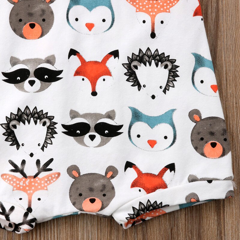 Zomer Mooie Mooie Peuter Baby Meisjes Jongens Romper 0-24M Mouwloze O-hals Cartoon Animal Print Bedekt Knop Romper jumpsuits