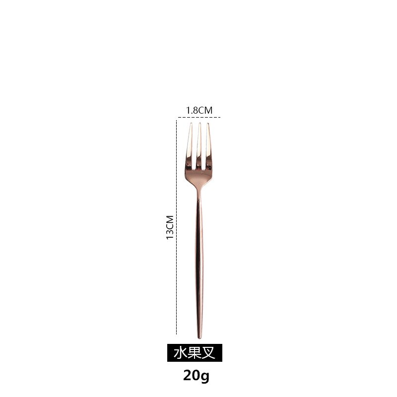 Acier inoxydable Western couverts Portugal 304 couteau à Steak et fourchette cuillère baguettes Dessert cuillère cuillère fruits fourchette Rose miroir Li: Rose Gold Light Fruit Fork