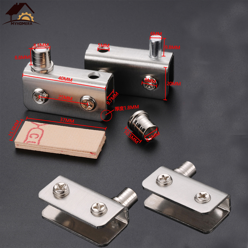 Myhomera 4 Piece Glass Pivot Hinge Rotation Axis Stainless Steel Wine Cabinet Door Rotating Hinges Clamp Clip Shaft Hidden Hinge: 4 Pieces-Small