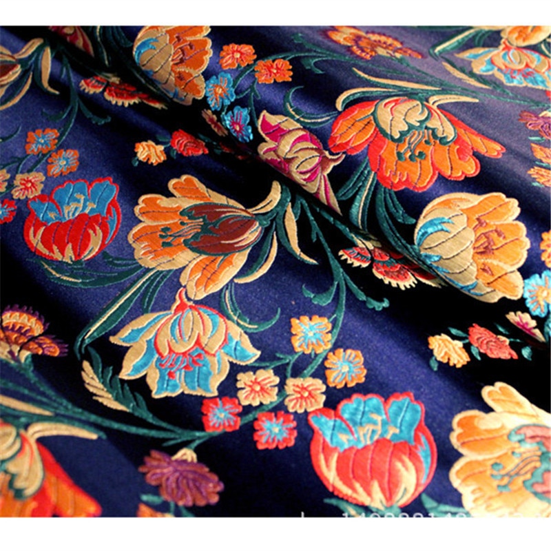 CF1137 Red/Golden/Blue Flowers Jacquard Silk Brocade Fabric Chinese Cheongsam Clothes Dress Jacket Fabric DIY Sewing Silk Fabric