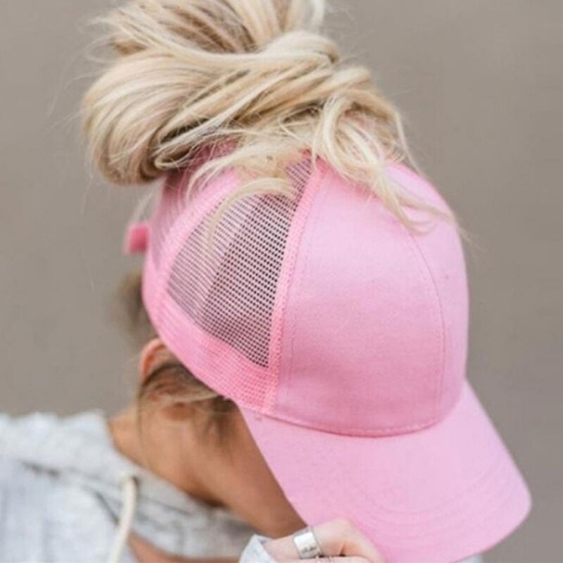 Paardenstaart Baseball Cap Zomer Vrouwen Verstelbare Zwarte Hoed Rommelig Cap Casual Katoen Meisje Snapback Mesh Cap: pink