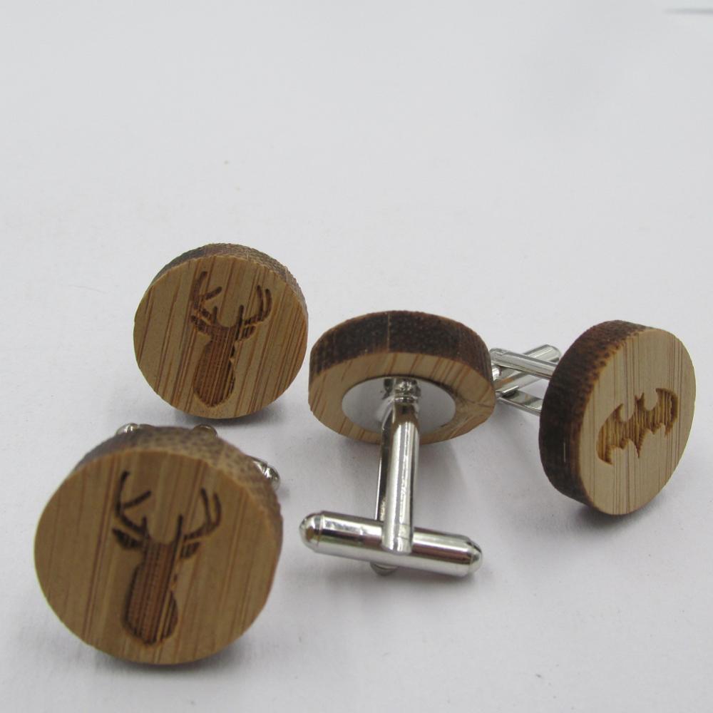 Moda Abotoaduras Para Os Homens de Madeira Dinossauro Animal Cervos Lobo Bat Cuff Link Acessório Do Casamento