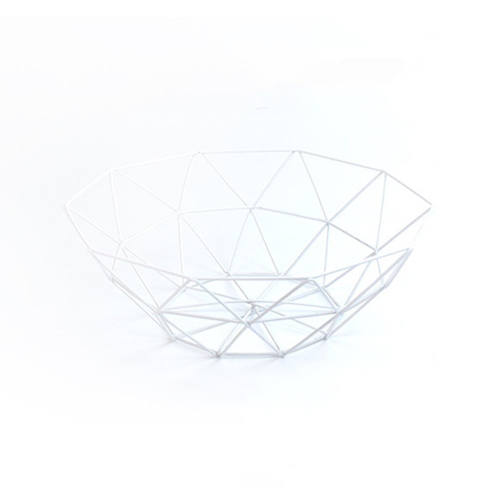 Kitchen Basket Container Bowl Metal Wire Basket Kitchen Drain Rack Fruit Vegetable Storage Holder Snack Tray Storage Bowl: YZ57-White geometry