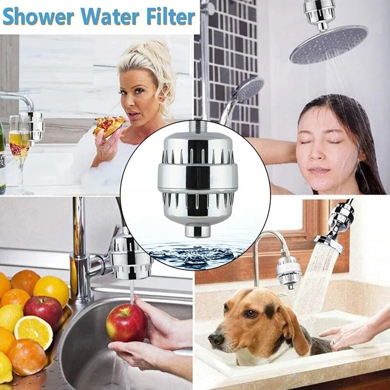 15-20 etapas de alto hogar para eliminar cloro, fluoruro, metales pesados, filtrado, suaviza el agua dura para purificador de limpieza de cabezal de ducha