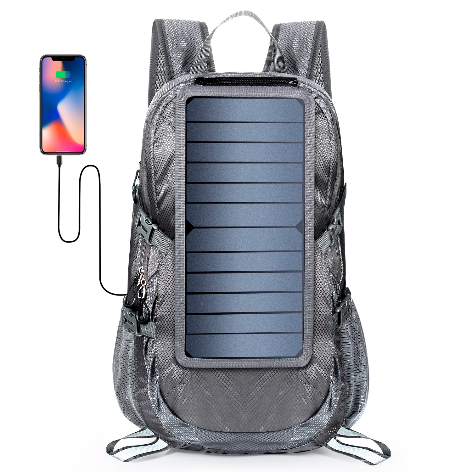 Solar Rugzak Opvouwbare Wandelen Dagrugzak Met 5V Voeding 6.5W Zonnepaneel Opladen Voor Mobiele Telefoons