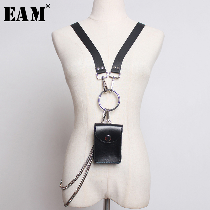 [Eam] Metalen Ketting Mini-Bag Stijlvolle Gesp Pu Lederen Riem Persoonlijkheid Vrouwen Mode Tij Alle-match Voorjaar 1U234