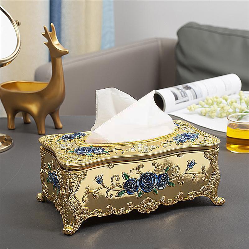 European Style Luxury Tissue Box Napkin Holder Napkin Case Rose Patterned Paper Rack Table Accessories Home Car Case Holder