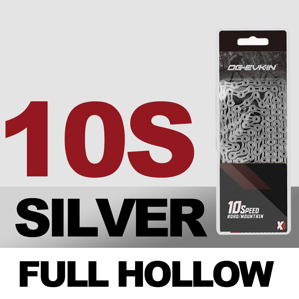 OG-EVKIN 9/10/11 Speed Bicycle MTB Chain Half/Full Hollow Bike Chain Mountain/Road Bicycle Chains 116 Quick Link Gold/Silver: C-01-10s-SL-Silver