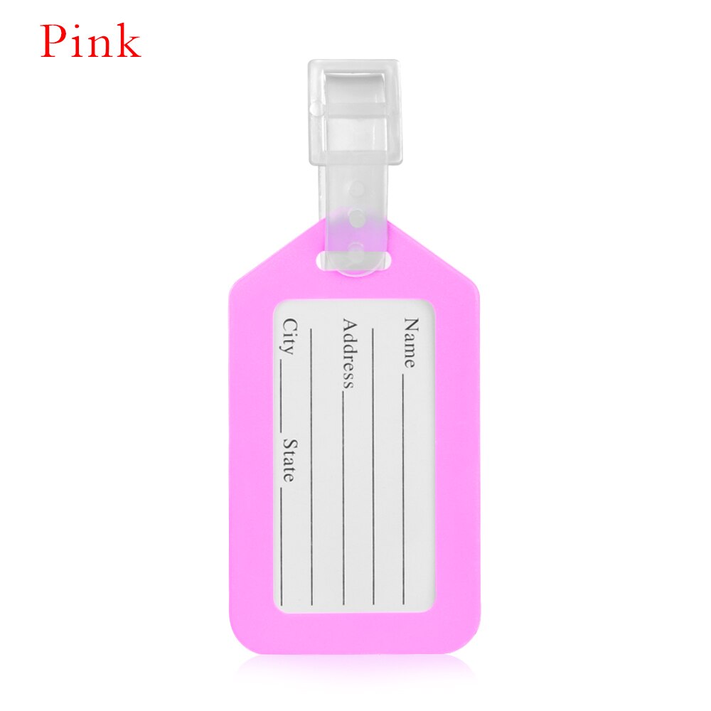 1 Uds. porta Dirección de identificación para maletas de viaje, etiqueta de equipaje de plástico, etiqueta de equipaje, etiqueta portátil, accesorios de viaje para hombres y mujeres: Rosa