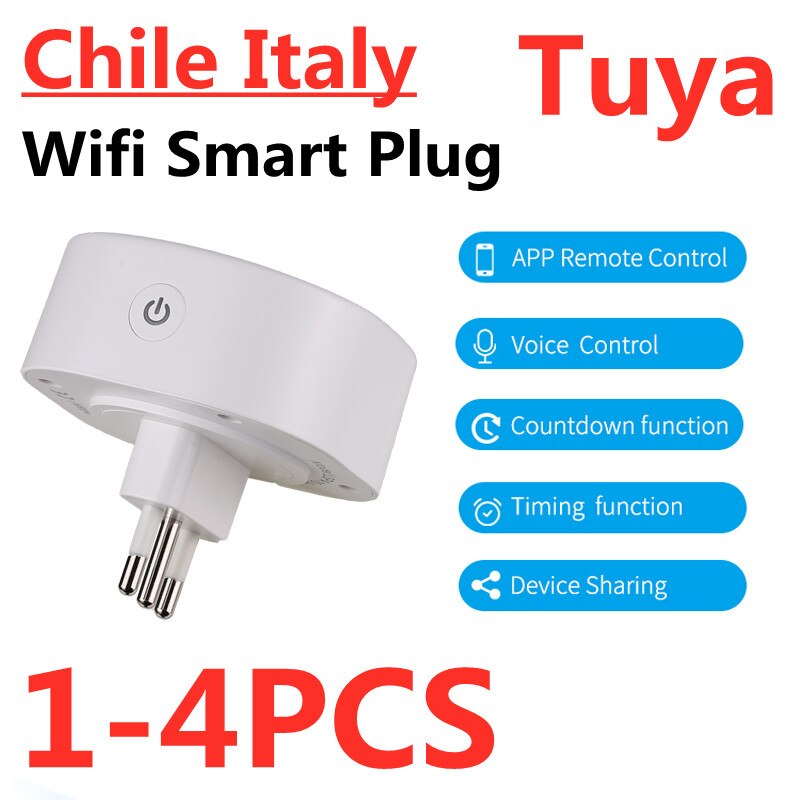 16A Chile Italy Smart Wifi Power Plug Smart Wifi Wireless Socket Outlet Work with Alexa Google Home Assistant Tuya SmartLife APP