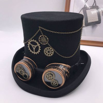Takerlama vintage steampunk gear briller blomster sort top hat punk stil fedora hovedbeklædning gotisk lolita cosplay hat 17 cm: 55