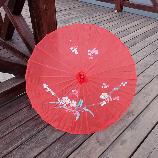 Paraguas de arte chino, sombrilla de seda con marco de bambú para boda, de cumpleaños, novia, dama de honor, de flores pintadas a mano, 1 piezas: Rojo