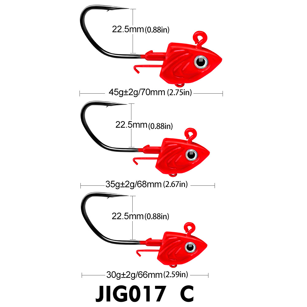 Fish Head Hooks 30g 35g 45g Fishing Hook 3D Eye Soft Worm Baits Jig Head Lure Hook for Sea Bass Pike Fishing Accessories Tackle: 10 / Red