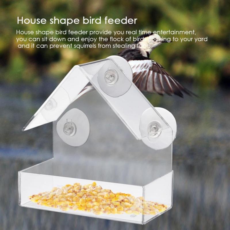 Acrylic Transparent Bird Feeder Window Viewing Bird Feeders Tray Birdhouse Suction Cup Practical Mount House Type Feeder
