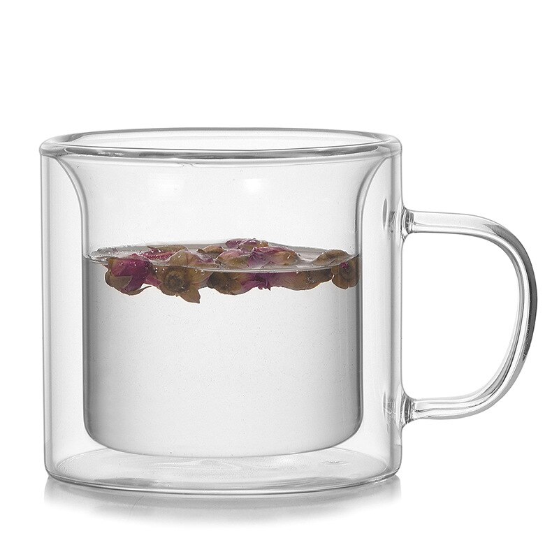 Vaso de agua de vidrio de borosilicato, vaso de agua de doble capa , taza de café Retro multicolor con Mango/200ml: Blanco / 201-300 ml