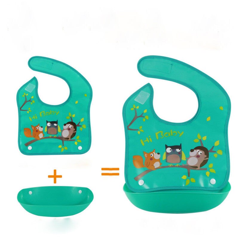 Cute Boys Girls Silicone Waterproof Bib Washable Roll Up Crumb Catcher Feeding Eating Bids Animals Printed Unisex Baby Bids