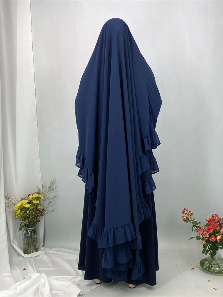 Ramadan solid khimar abaya dubai niqab turkiet arabisk muslim turban hijab islam bönekläder för kvinnor djellaba musulmans femme: Blå