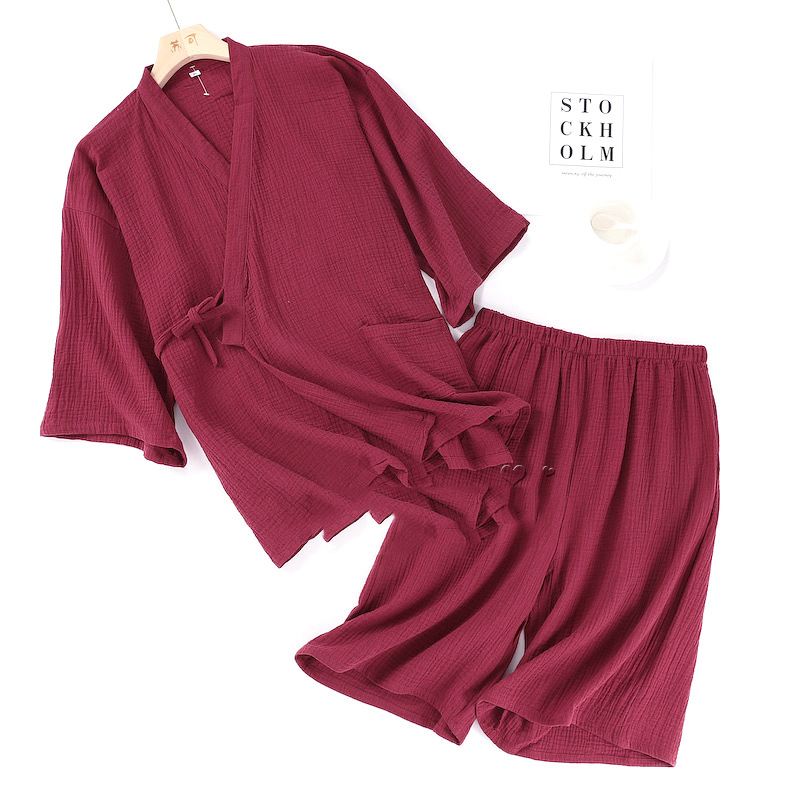 Pyjama Kimono traditionnel japonais pour homme, nouveaux ensembles de pyjama, Vintage, col en V, couleur unie, vêtements de maison, décontractés, amples, vêtements de nuit