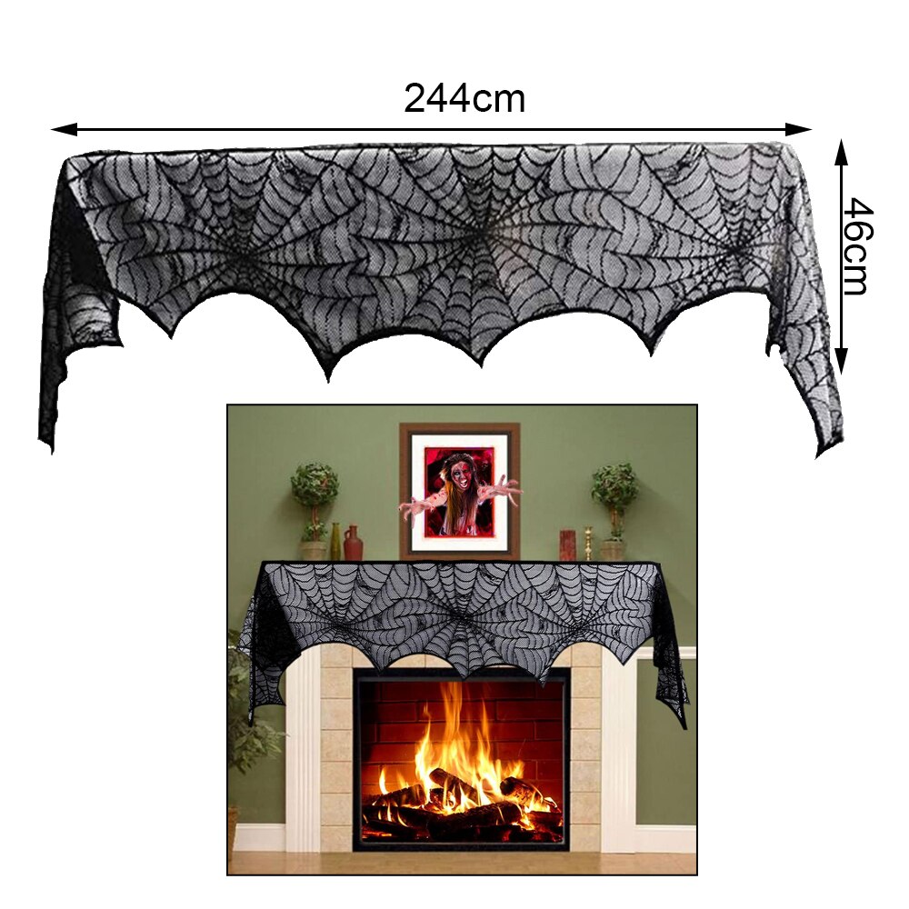 2 stk halloween dekorasjon blondere edderkoppnett skjelett hodeskalle fest duk svart peis mantel skjerf ordning dekorasjon rekvisita: 1pc peis klut