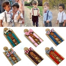 Kids Elastische Bretels Vlinderdas Set Bijpassende Smoking Pak Unisex Jongen Meisje Bowtie Bruiloft Kostuum Verstelbare Y-Back Brace riem
