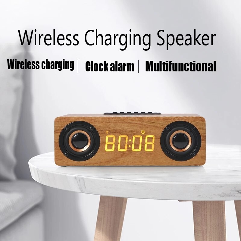 Home theater wooden TV sound bar computer bluetooth speaker subwoofer Fm radio Wireless charging Alarm clock caixa de som