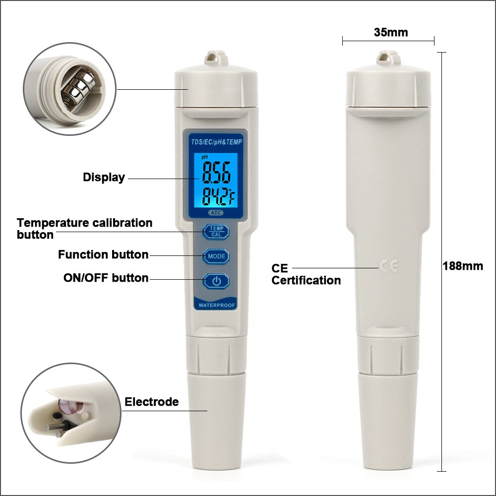Rz Ph/Ec/Tds Meter Met Temperatuur Meter Professio... – Grandado