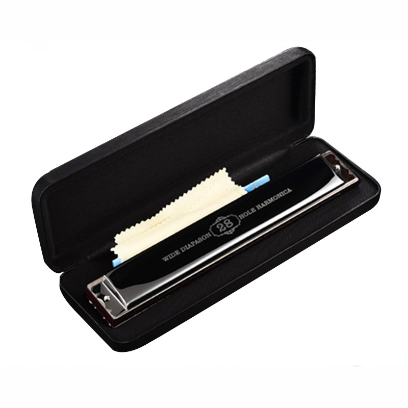 Armónica de gama alta con 28 agujeros para niños, Mini instrumentos musicales, llave C, Octave/trémolo: Black Tremolo