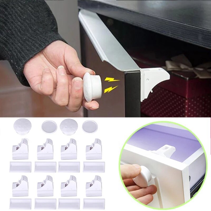 Kids Security Magnetic Child Lock Baby Safety Cabinet Drawer Door Lock Children Protection Invisible Lock No Drilling No Screws