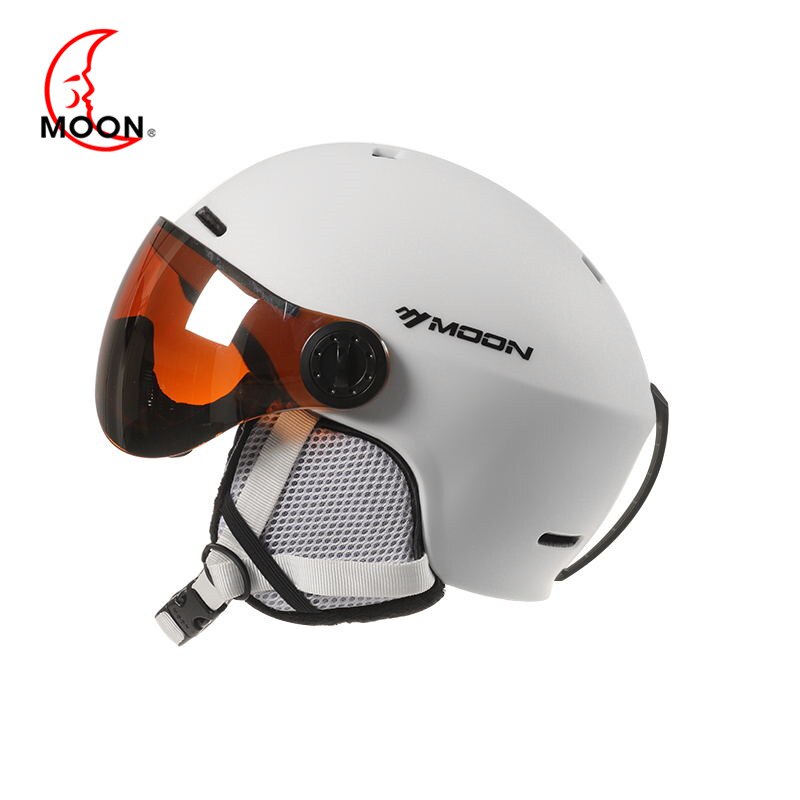 MOON Integraal gegoten Skiën Helm Winddicht Goggles Ski Snowboard Skateboard HelmetOutdoor Sport Ski Helm: WHITE / M(55-58cm)