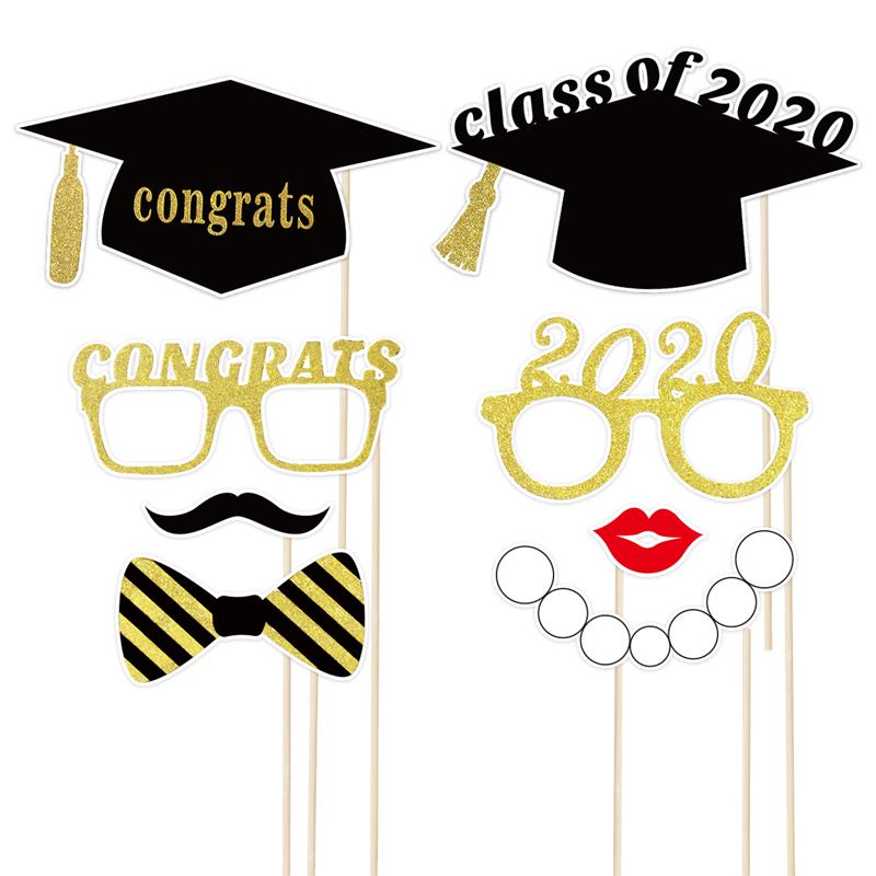18PCS Graduation Photo Booth Props Kit Glitter Photo Props for Graduation Ceremony Party Favors