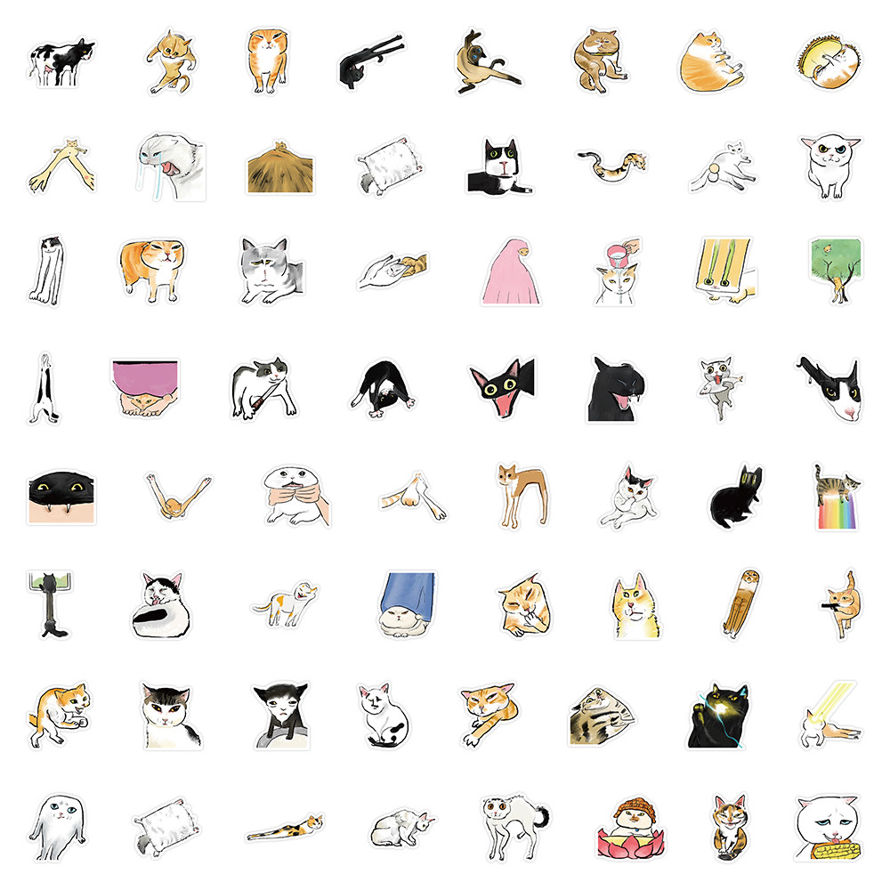60Pcs Funny Cartoon Cat Meme Stickers Cute Cat Graffiti Decals DIY Skateboard Suitcase Phone Classic Cat Sticker